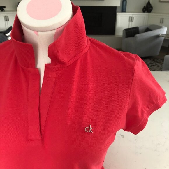 Calvin Klein Casual Cap Sleeve V Neck Cotton w Spandex Polo Shirt Coral Sz M - Picture 3 of 15
